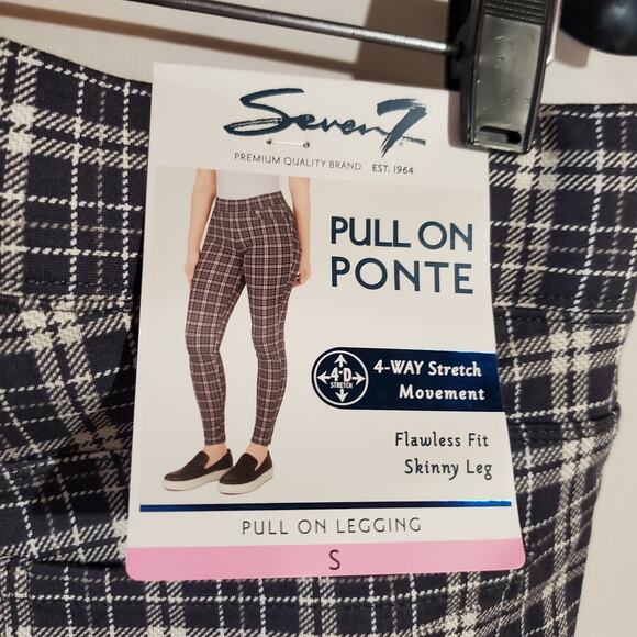 Seven7 NWT Pull On Ponte Skinny Leggings Women's Size S Dandy Plaid Grey Pant - Picture 8 of 13